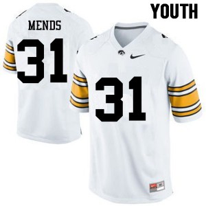#31 Aaron Mends Iowa Hawkeyes Youth Official Jersey White
