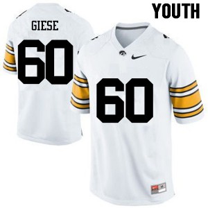 #60 Jacob Giese Hawkeyes Youth Stitch Jersey White