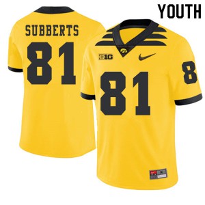 #81 Ben Subberts Hawkeyes Youth 2019 Alternate Football Jerseys Gold