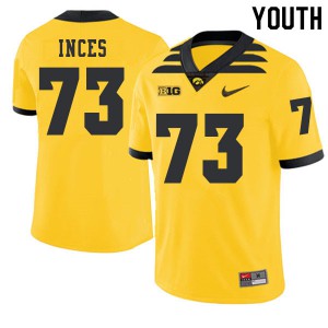 #73 Cody Inces University of Iowa Youth 2019 Alternate Embroidery Jersey Gold