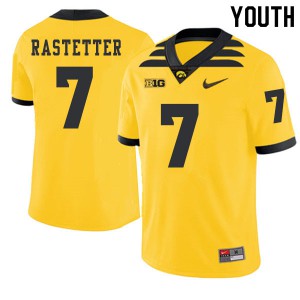 #7 Colten Rastetter Hawkeyes Youth 2019 Alternate Stitch Jerseys Gold