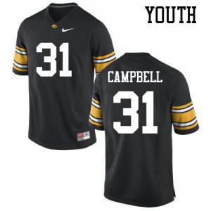 #31 Jack Campbell University of Iowa Youth Football Jerseys Black