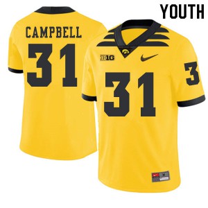 #31 Jack Campbell University of Iowa Youth 2019 Alternate Football Jersey Gold