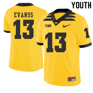 #13 Joe Evanss Hawkeyes Youth 2019 Alternate Official Jerseys Gold