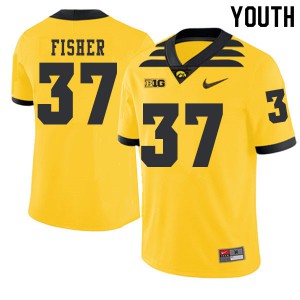 #37 Kyler Fisher Iowa Youth 2019 Alternate Football Jerseys Gold