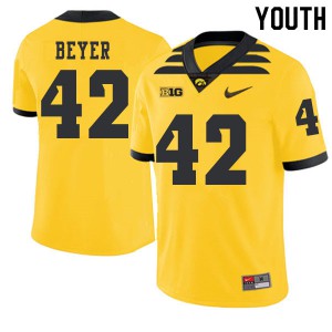 #42 Shaun Beyer Hawkeyes Youth 2019 Alternate Official Jersey Gold