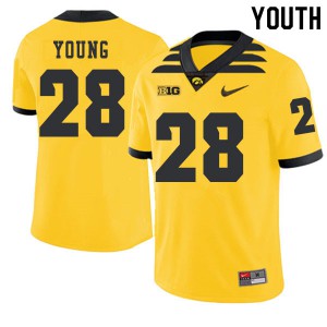 #28 Toren Young Hawkeyes Youth 2019 Alternate Football Jersey Gold