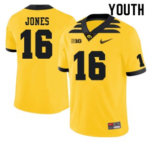 #16 Charlie Jones Hawkeyes Youth Football Jersey Gold