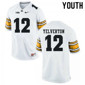 #12 Elijah Yelverton Hawkeyes Youth Football Jersey White