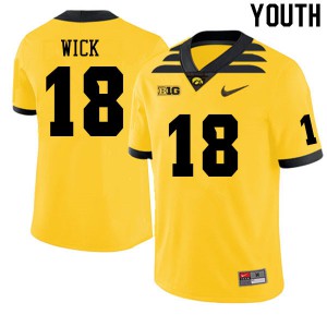 #18 Alec Wick Hawkeyes Youth Football Jersey Gold