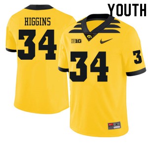 #34 Jay Higgins Iowa Youth Embroidery Jersey Gold